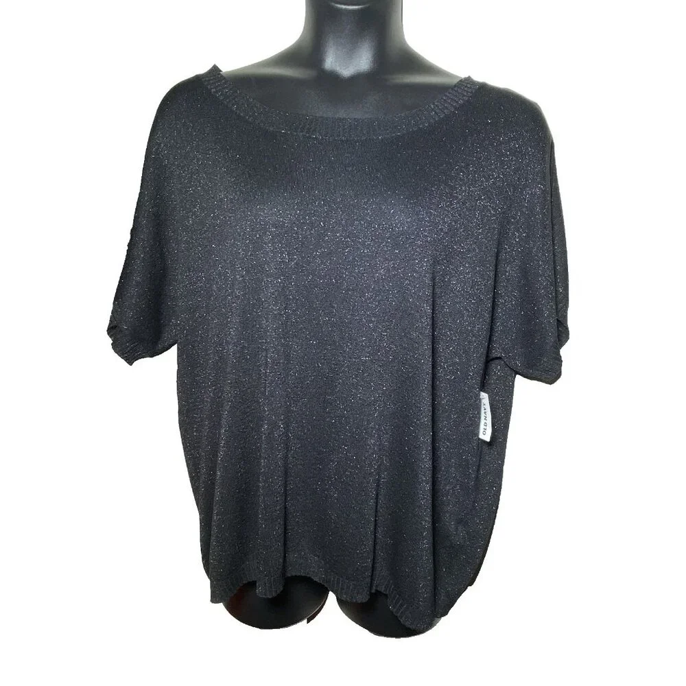 Old Navy Womans Black Glitter Size XXL Dolman Short Sleeve Top NWT Festival - Picture 1 of 10